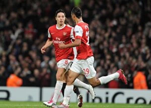 Arsenal v Shaktar Donetsk 2010 - 11 Collection: Sami Nasri celebrates scoring the 2nd Arsenal goal with Marouane Chamakh