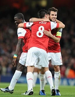Arsenal v Shaktar Donetsk 2010 - 11 Collection: Sami Nasri celebrates scoring the 2nd Arsenal goal with Cesc Fabregas. Arsenal 5