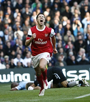 Manchester City v Arsenal 2010-11 Collection: Sami Nasri shoots celebrates scoring the 1st Arsenal goal. Manchester City 0: 3 Arsenal