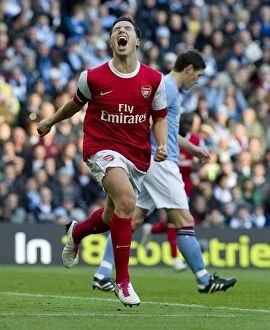 Manchester City v Arsenal 2010-11 Collection: Sami Nasri shoots celebrates scoring the 1st Arsenal goal. Manchester City 0: 3 Arsenal