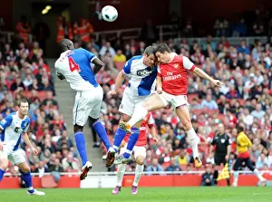 Samir Nasri (Arsenal) clashes heads with Ryan Nelson (Blackburn). Arsenal 0