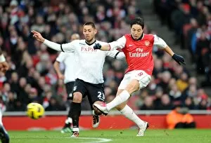 Arsenal v Fulham 2010-11 Collection: Samir Nasri (Arsenal) Clint Dempsey (Fulham). Arsenal 2: 1 Fulham. Barclays Premier League