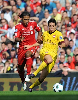 Images Dated 15th August 2010: Samir Nasri (Arsenal) Glen Johnson (Liverpool). Liverpool 1: 1 Arsenal, Barclays Premier League