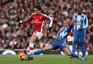 Images Dated 6th December 2008: Samir Nasri (Arsenal) Lee Cattermole (Wigan)