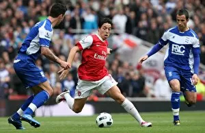 Arsenal v Birmingham City 2010-11 Collection: Samir Nasri (Arsenal) Liam Ridgewell and Keith Fahey (Birmingham). Arsenal 2