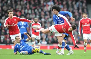 Arsenal V Everton 2009-10 Prints: Samir Nasri (Arsenal) Marouane Fellaini and Leon Osman (Everton). Arsenal 2: 2 Everton