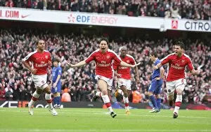 Arsenal v Manchester United 2008-09 Collection: Samir Nasri celebrates scoring the 2nd Arsenal goal