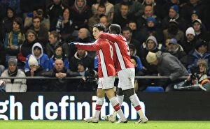 Portsmouth v Arsenal 2009-10 Collection: Samir Nasri celebrates scoring the 2nd Arsenal goal with Bacary Sagna. Portsmouth 1