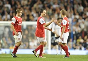 Tottenham Hotspur v Arsenal - Carling Cup 2010-11 Collection: Samir Nasri celebrates scoring the 3rd Arsenal goal with Andrey Arshavin