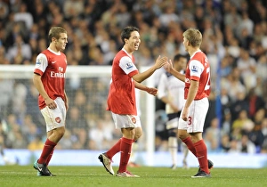Tottenham Hotspur v Arsenal - Carling Cup 2010-11 Collection: Samir Nasri celebrates scoring the 3rd Arsenal goal with Andrey Arshavin