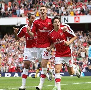 Images Dated 16th August 2008: Samir Nasri celebrates scoring the Arsenal goal with Nicklas Bendtner