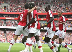 Arsenal V West Bromwich Albion 2008-09 Prints: Samir Nasri celebrates scoring the Arsenal goal with Bacary Sagna