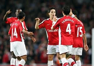 Arsenal v FC Twente 2008-09 Collection: Samir Nasri celebrates scoring Arsenals 1st goal with Cesc Fabregas