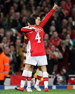 Arsenal v Standard Liege 2009-10 Collection: Samir Nasri celebrates scoring Arsenals 1st goal with Cesc Fabregas