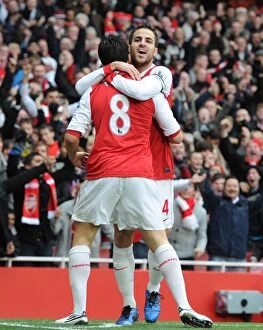Images Dated 20th November 2010: Samir Nasri celebrates scoring Arsenals 1st goal with Cesc Fabregas
