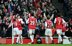 Arsenal v Fulham 2010-11 Collection: Samir Nasri celebrates scoring Arsenals 1st goal with his team mates