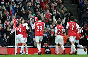 Arsenal V Fulham 2010-11 Prints: Samir Nasri celebrates scoring Arsenals 1st goal with his team mates