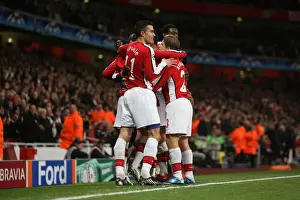 Arsenal V AZ Alkmaar 2009-10 Prints: Samir Nasri celebrates scoring Arsenals 2nd goal with his team mates
