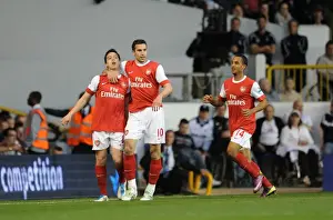 Tottenham Hotspur V Arsenal 2010-2011 Prints: Samir Nasri celebrates scoring Arsenals 2nd goal with Theo Walcott