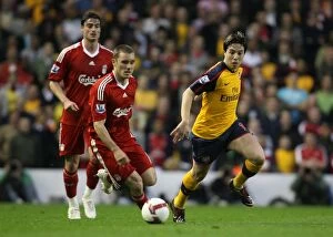 Liverpool v Arsenal 2008-9 Collection: Samir Nasri (Liverpool) Fabio Aurelio (Liverpool)
