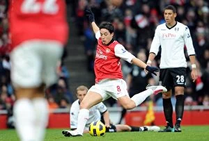 Arsenal v Fulham 2010-11 Collection: Samir Nasri scores Arsenals 1st goal. Arsenal 2: 1 Fulham. Barclays Premier League