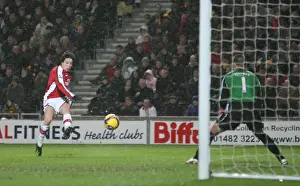 Hull City V Arsenal 2008-9 Prints: Samir Nasri shoots past Boaz Myhill to score the 2nd Arsenal goal
