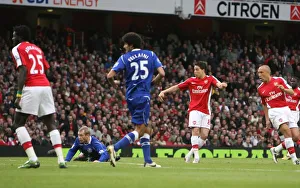 Images Dated 18th October 2008: Samir Nasri shoots past Everton goalkeeper Tim Howard