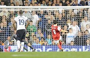 Tottenham Hotspur v Arsenal - Carling Cup 2010-11 Collection: Samir Nasri shoots past Tottenham goalkeeper Stiope Pletikosa to score the 3rd Arsenal goal