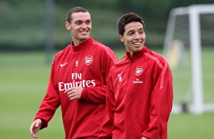 Samir Nasri and Thomas Vermaelen (Arsenal). Arsenal Training Session. Arsenal Training Ground Samir Nasri and Thomas Vermaelen (Arsenal). Arsenal Training Session. Arsenal Training Ground