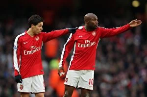 Arsenal v Aston Villa 2009-10 Collection: Samir Nasri and William Gallas (Arsenal). Arsenal 3: 0 Aston Villa. Barclays Premier League