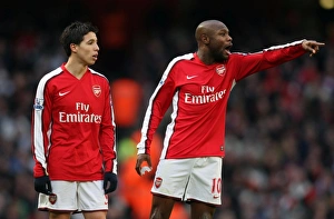 Arsenal v Aston Villa 2009-10 Collection: Samir Nasri and William Gallas (Arsenal). Arsenal 3: 0 Aston Villa. Barclays Premier League