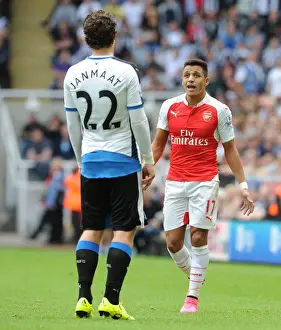 Newcastle United V Arsenal 2015-16 Prints: Sanchez and Janmaat: Intense Conversation on the Field During Newcastle vs