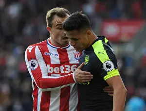 Stoke City V Arsenal 2016-17 Prints: Sanchez and Shaqiri: A Moment of Respite Amidst the Intensity of Stoke vs