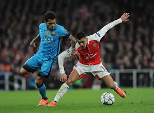 Arsenal V Barcelona 2015/16 Prints: Sanchez vs. Alves: A Champions League Showdown - Arsenal's Star Clash with Barcelona