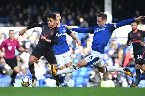 Everton V Arsenal 2017-18 Prints: Sanchez vs Jagielka: A Premier League Showdown at Goodison Park