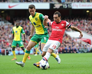 Arsenal V Norwich City 2013-14 Prints: Santi Cazorla (Arsenal) Jonny Howson (Norwich)