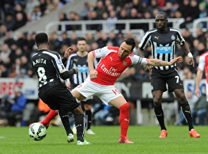 Images Dated 21st March 2015: Santi Cazorla (Arsenal) Vernon Anita (Newcastle). Newcastle United 1: 2 Arsenal. Barclays