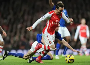 Arsenal V Leicester City 2014-15 Prints: Santi Cazorla Dashes Past Matthew Upson: Arsenal vs