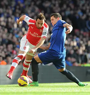 Arsenal Everton 2014-15 Prints: Santi Cazorla Outmaneuvers Muhamed Besic: Arsenal vs. Everton, Premier League 2015