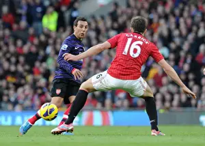 Manchester United V Arsenal 2012-13 Prints: Santi Cazorla Outwits Michael Carrick: Manchester United vs