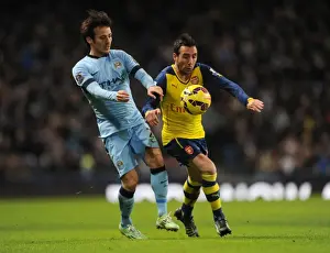 Manchester City V Arsenal 2014-15 Prints: Santi Cazorla vs. David Silva: Clash of Midfield Maestros - Manchester City vs