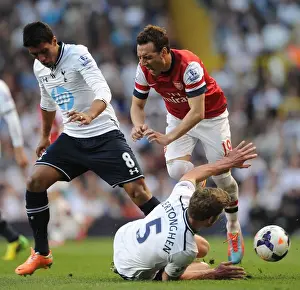 Tottenham Hotspur V Arsenal 2013-14 Prints: Santi Cazorla vs Jan Vertonghen: Intense Battle Between Arsenal and Tottenham