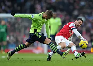Arsenal V Aston Villa - 2012-13 Prints: Santi Cazorla vs Joe Bennett: Intense Battle for Ball Possession - Arsenal v Aston Villa (2012-13)