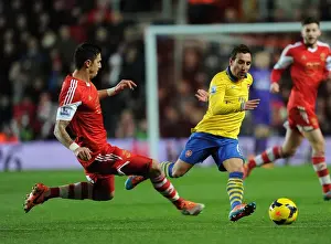 Southampton V Arsenal 2013-14 Prints: Santi Cazorla vs Jose Fonte: Intense Battle in Southampton vs Arsenal Premier League Clash