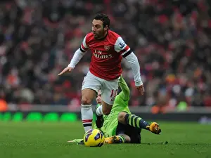 Arsenal V Aston Villa - 2012-13 Prints: Santi Cazorla's Sneaky Move: Outsmarting Andreas Weimann in Arsenal's Victory over Aston Villa