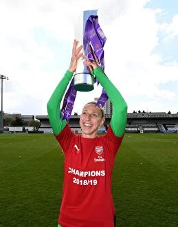 Images Dated 11th May 2019: Sari van Veenendaal Lifts WSL Trophy with Arsenal Women After Manchester City Victory