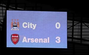 Manchester City v Arsenal 2010-11 Collection: The scorboard at Eastlands. Manchester City 0: 3 Arsenal, Barclays Premier League