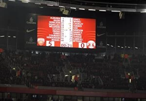 Scoreboard at Emirates. Arsenal 5: 0 Leyton Orient, FA Cup Fifth Round Replay