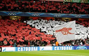Arsenal V Bayern Munich 2013-14 Prints: Sea of Red: Arsenal Fans Unite with Card Tribute at Emirates Stadium (Arsenal vs Bayern Munich)