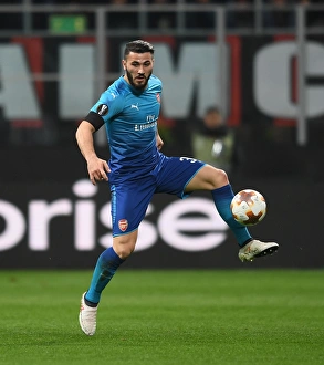AC Milan V Arsenal 2017-18 Prints: Sead Kolasinac in Action: Arsenal vs AC Milan, UEFA Europa League Round of 16 (First Leg)